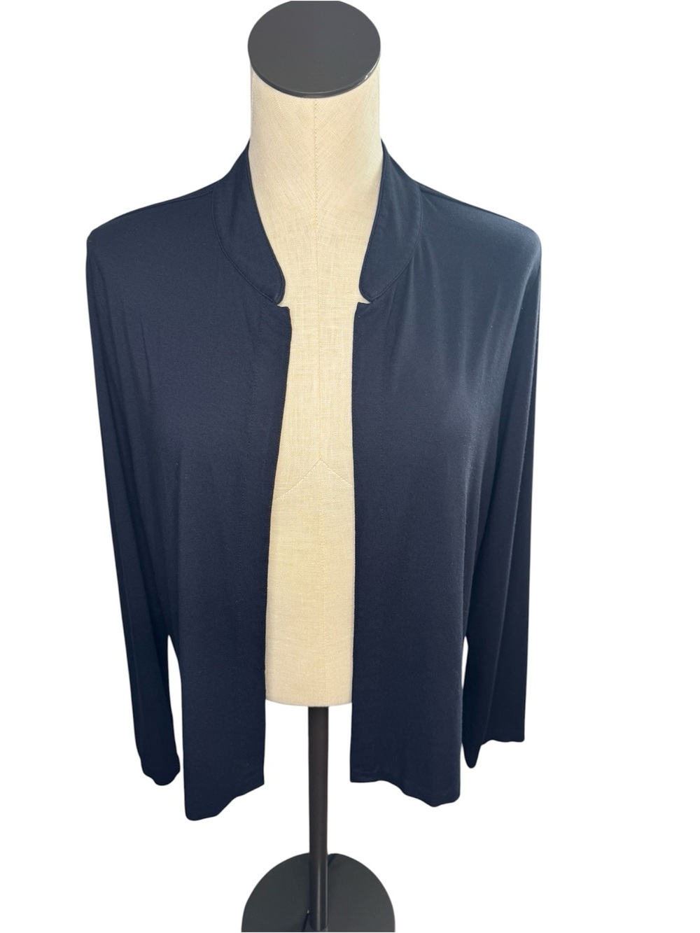 J Jill Wearever Classic Open-Front Navy Cardigan Rayon Jersey Knit - Med
